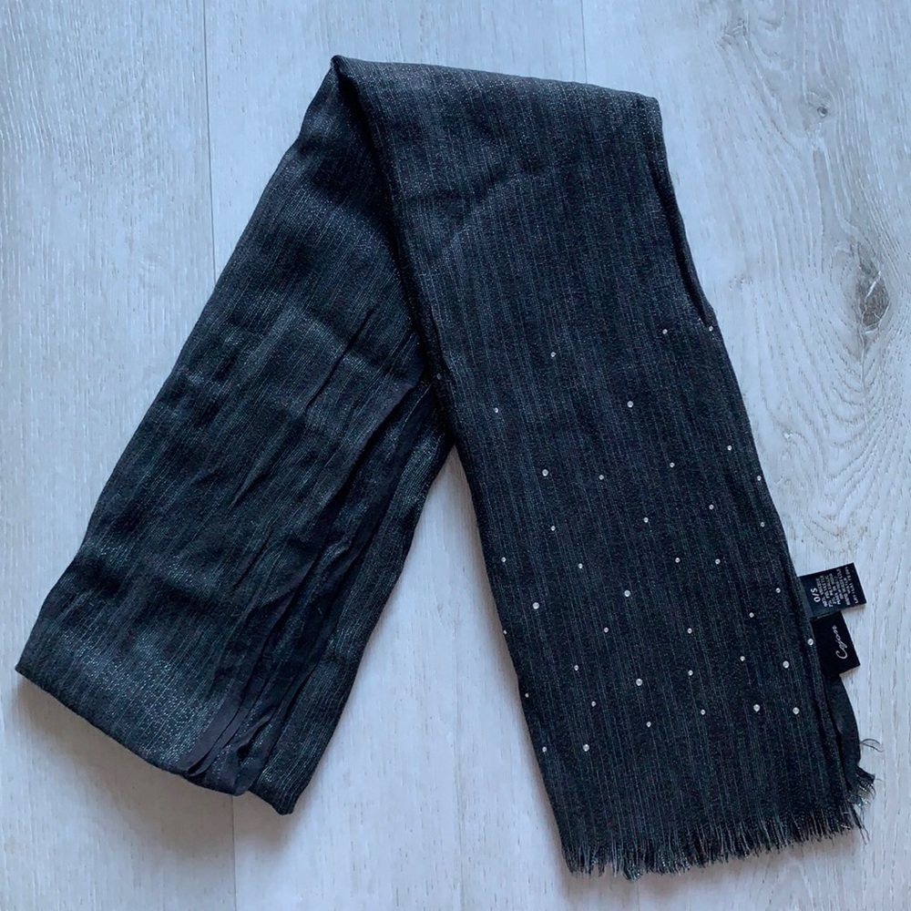 { Cejon } Black &‎ Silver Metallic Shimmer Scarf rhinestone wrap fall winter.